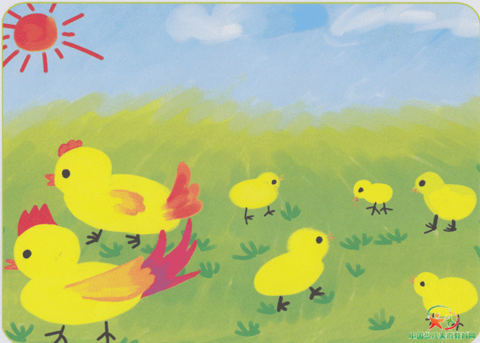 幼儿水粉画--小鸡一家子