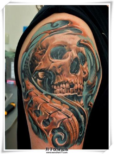 手臂代表从生的纹身图案骷髅头纹身