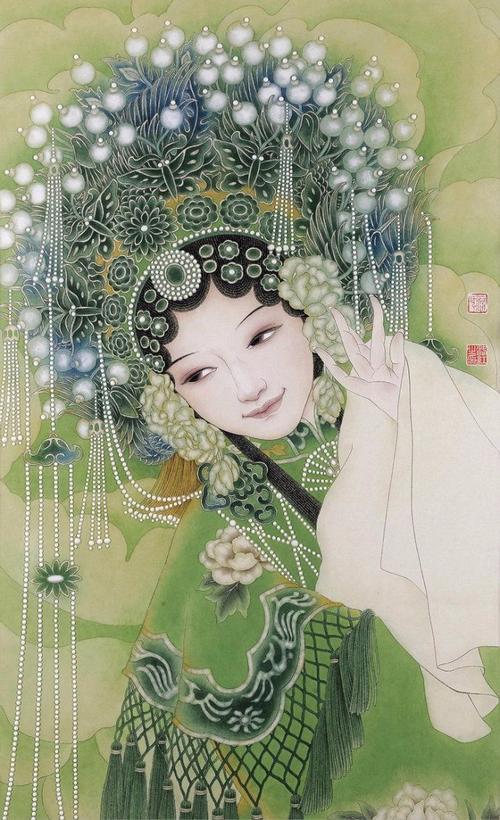 当今工笔重彩人物画最杰出的女画家付洛红笔下的"戏剧