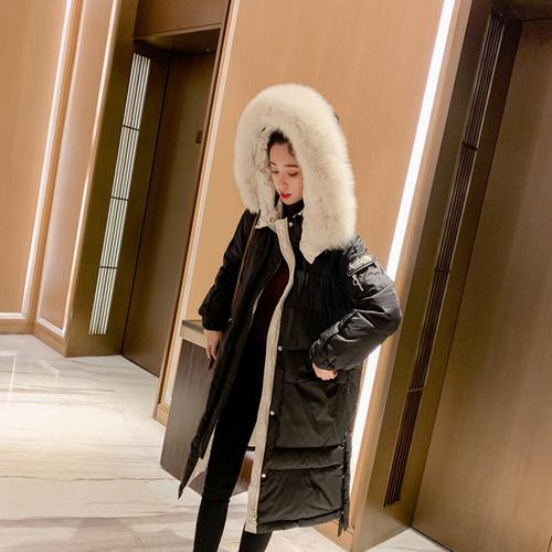 南极人官方同款 狐狸毛领冬季亮面羽绒服女中长款2019