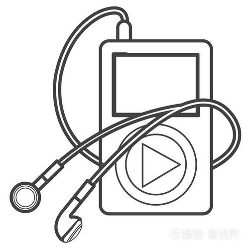 mp3 播放器单色插图被隔离在白色背景上