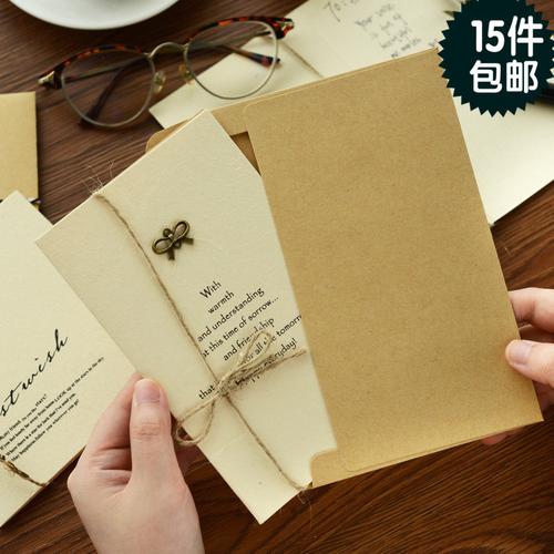 韩国创意金属麻绳贺卡 高档生日感恩祝福空白小卡片带