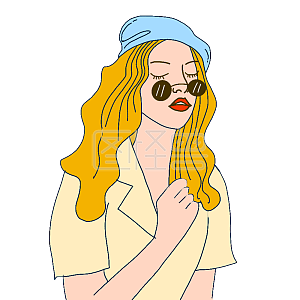 图怪兽原创元素帅气复古女孩表情包潇洒插画元素