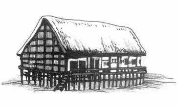 这是河姆渡人的干栏式房屋