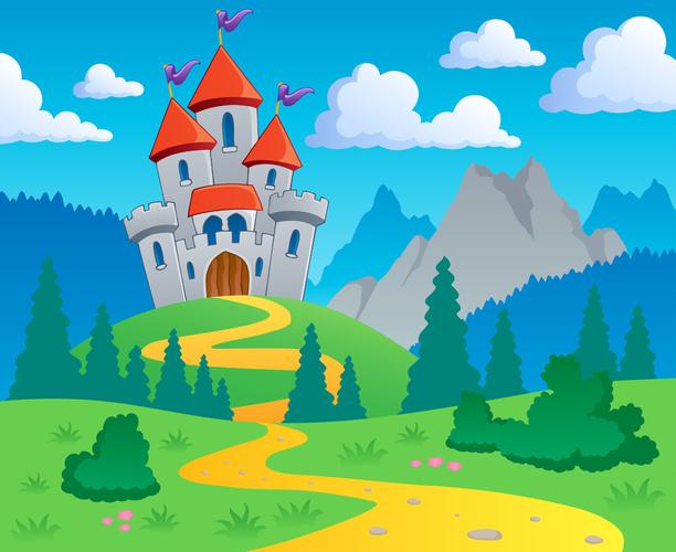 城堡高山卡通风景图片
