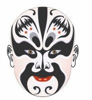 张飞脸谱为黑十字门蝴蝶脸,画黑色表现他的凶猛,骁勇.