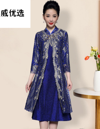 结婚礼妈妈装礼服秋冬连衣裙高贵两件套装大码秋旗袍喜婆婆婚宴装