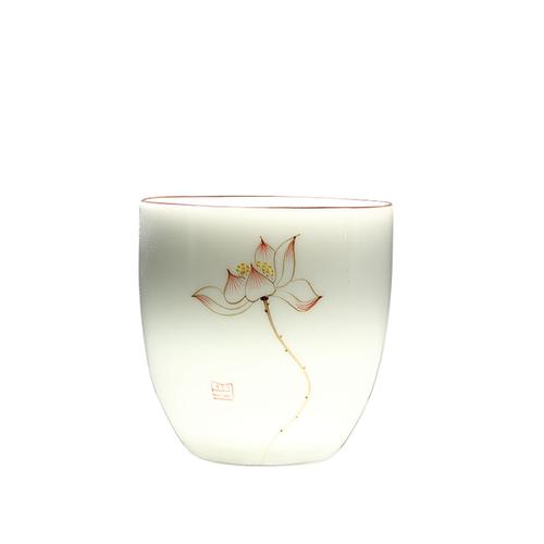 手绘茶杯单杯品茗杯大号白瓷薄胎主人杯创意普洱茶杯个人杯陶瓷