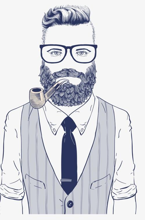 外国大叔戴眼镜线稿