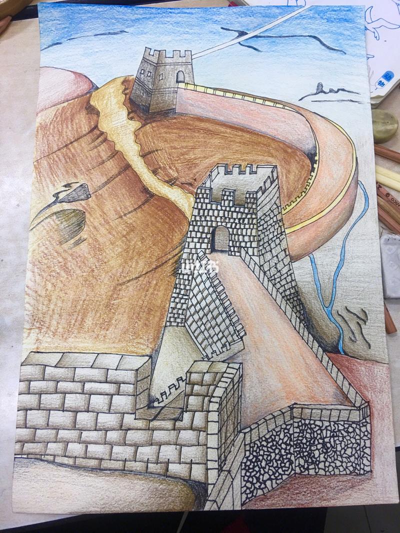 准时上线 小朋友的作品 长城_八达岭长城_长城_小朋友_简笔画_彩铅