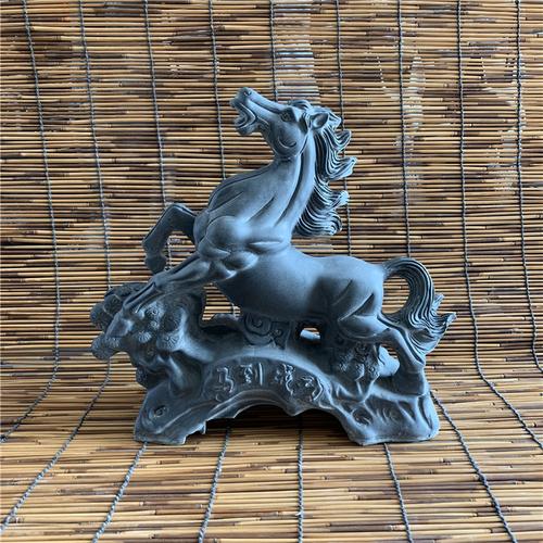 石雕马工艺品摆件青石马公母一对汉白玉晚霞红大理石雕刻石头马