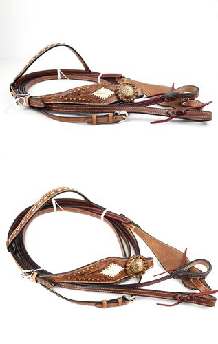 bcl336112 西部牛仔水勒缰绳骑红宝石马笼头缰绳马具牛皮进口野骑