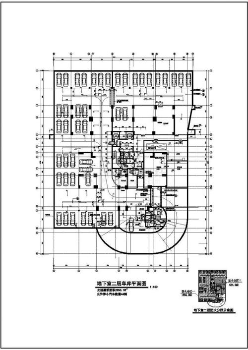 金华市某现代化小区3800平米地下双层停车场及人防工程设计cad图纸
