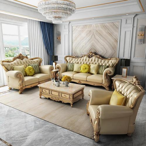 唐臻意大利真皮沙发轻奢头层牛皮艺后现代美式风格三人位组合客厅家具