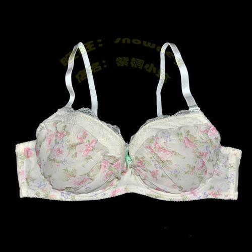 日系米色碎花雪纺蕾丝花边少女薄款性感甜美文胸内衣 65b 75bcd