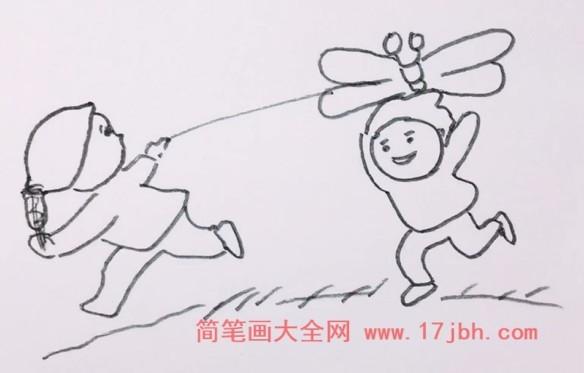 孩子放风筝图片简笔画 放风筝的孩子怎么画