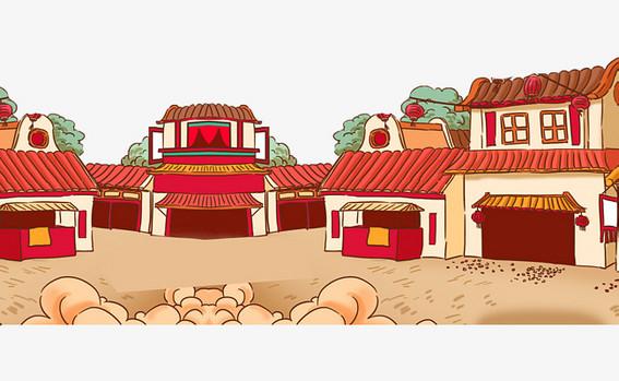 春节新年喜庆房屋宅子树枝小女孩提灯笼庆过年