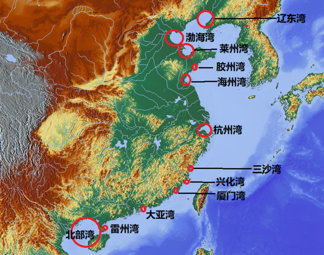 中国海域地图地理上我国的五大海湾