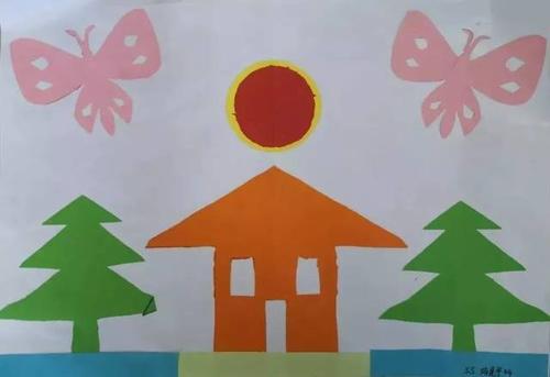 5年级5班的孩子,在再次学习了轴对称图形的知识后,完成了一次拼贴画