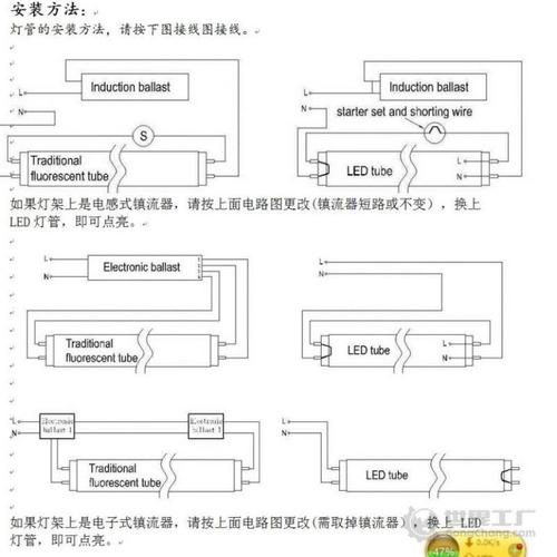 led灯管接线图分三种t8/t5安装图