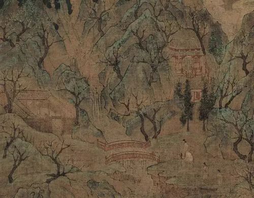  p>展子虔《游春图》卷,中国隋代画家展子虔的存世名作.