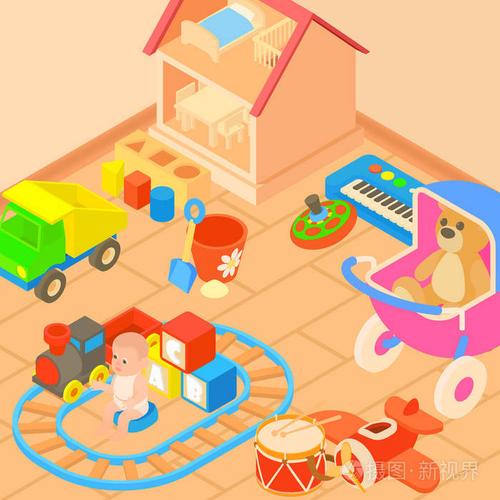 玩具的房间概念,卡通风格插画-正版商用图片0rd9tj-摄图新视界