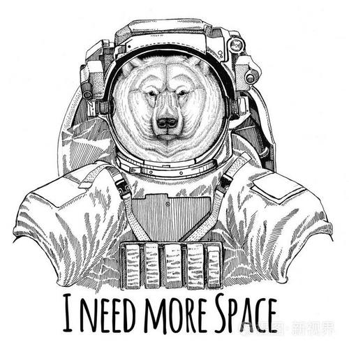 北极熊穿着太空服野生动物宇航员太空人星系探索手绘制的插画 t 恤