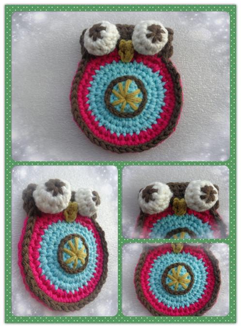 diy纯手工钩编钩针彩色猫头鹰杯垫可定制http://url.