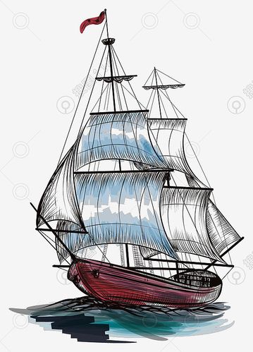 手绘卡通马克笔轮船插画素材