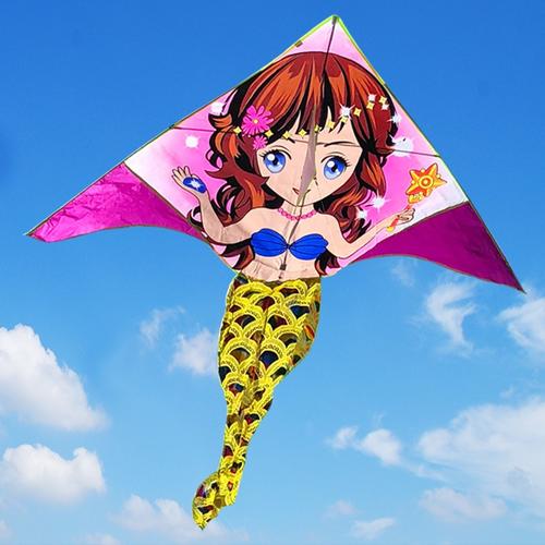 新款美人鱼风筝儿童卡通潍坊风筝微风易飞带线轮女孩初学者创意三维