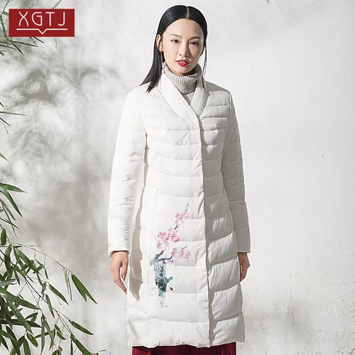冬季女款羽绒服修身_雪国天娇2017新款冬季中长款女款时尚中国风修身