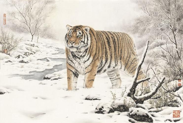 艺术微喷复制画唐雪域岁月老虎国画工笔画临摹国画