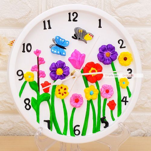 石膏钟表彩绘 儿童涂鸦水彩绘画diy手工画创意彩绘 礼盒套装 货号diy