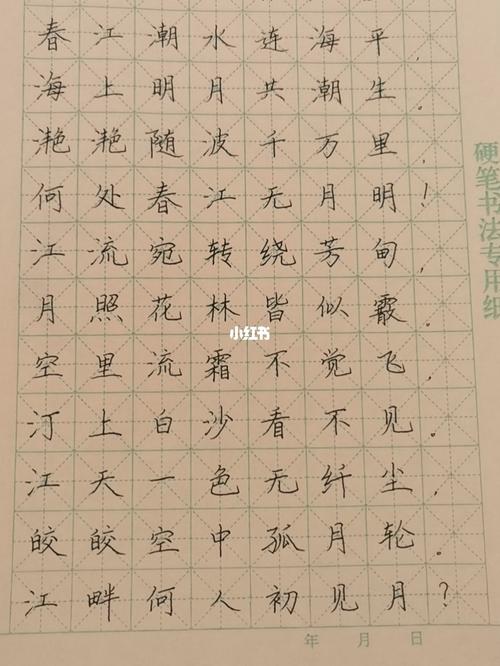 硬笔书法《春江花月夜》一篇 普通碳素笔_硬笔书法_兴趣爱好_书法