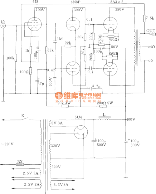 2a3a类电子管推挽功放