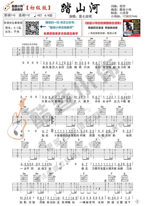 踏山河(初级简单版 酷音小伟吉他弹唱教学)吉他谱