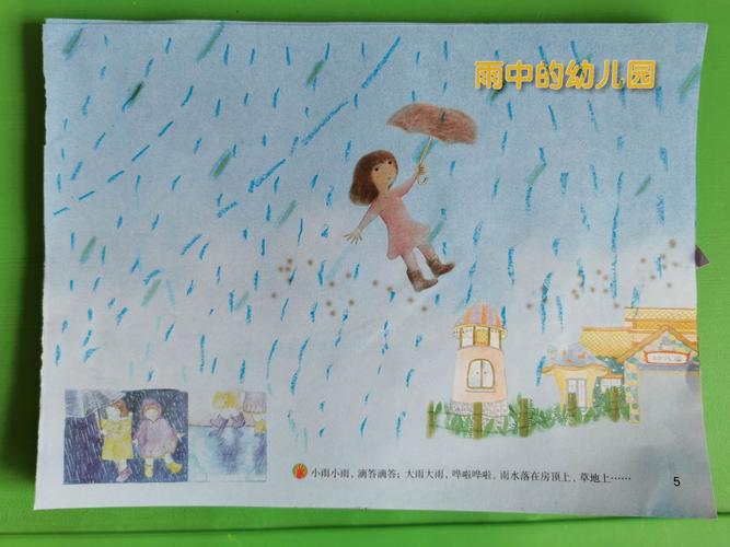 美术:《雨中的幼儿园》感知下雨天,了解大雨和小雨的区别,锻炼幼儿手