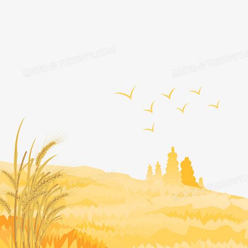 手绘秋天麦田素材