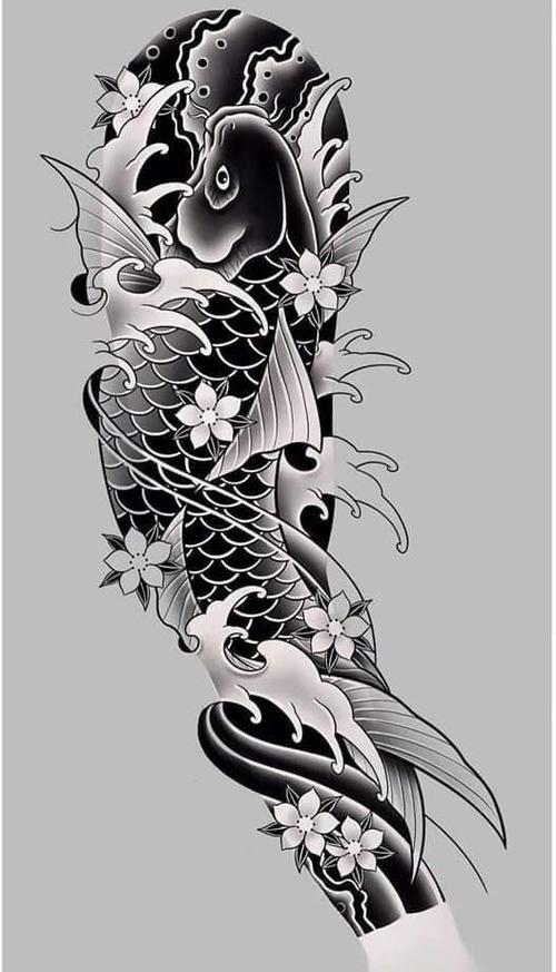 10张花臂鲤鱼纹身及手稿