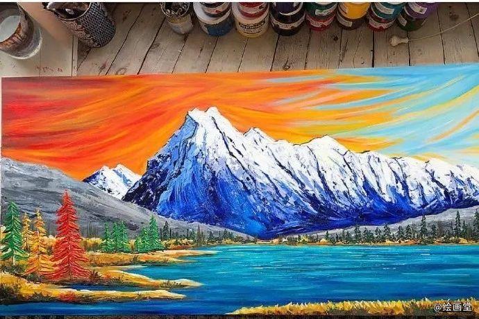 创意儿童画色彩绚丽的丙烯风景画