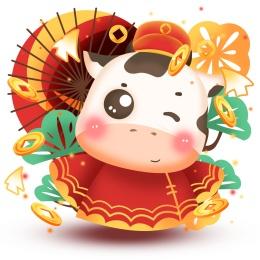 百搭手绘卡通牛年吉祥生肖素材,萌到心里的小牛
