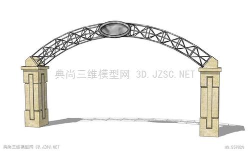 现代简约入口大门门头 铁艺拱门 (4)su模型
