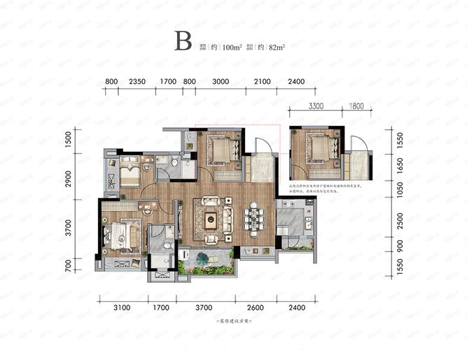 万科金开悦府3室2厅2卫户型图 - 重庆乐居