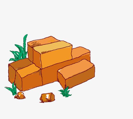 卡通砖头块和小草简图