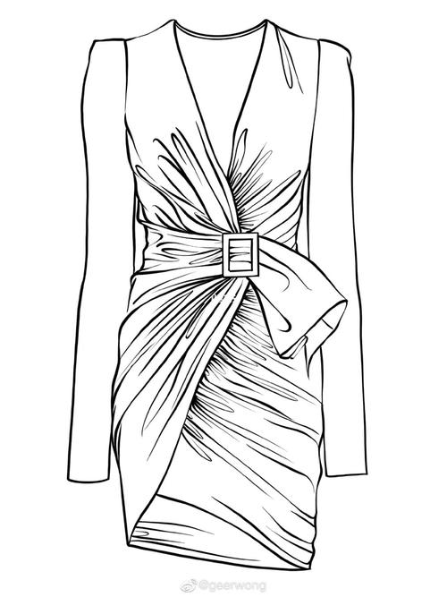 褶皱 礼服 连衣裙 线稿 款式图收集_礼服_连衣裙_线稿_服装款式图