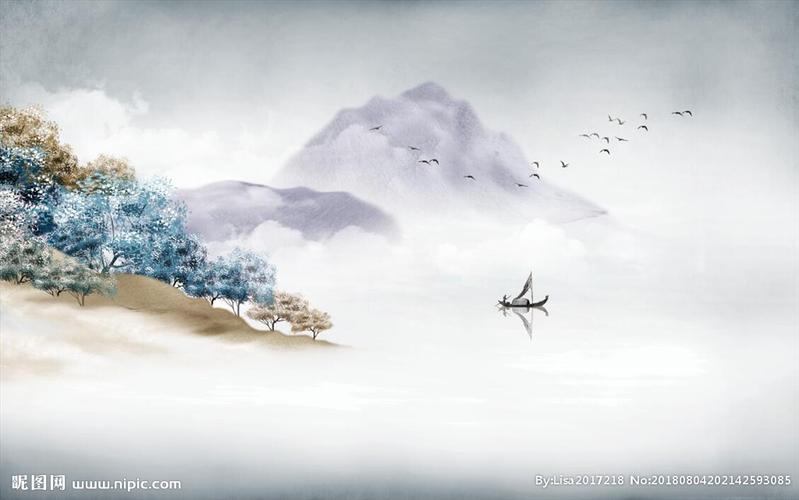 中式禅意意境山水画客厅沙发背景设计图__风景_psd__.