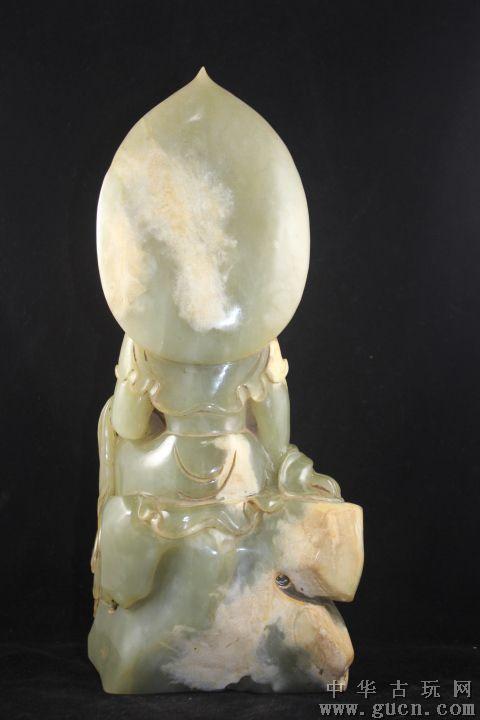 古玩 高古玉/汉玉/明清玉=和田玉青黄玉观音摆件