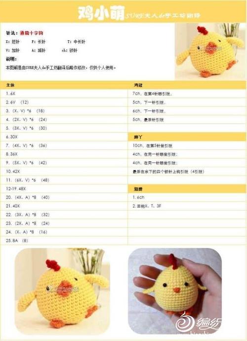 编织教程 萌可爱小黄鸡编织图解教程  图解: 修正版: 原文:2017小鸡