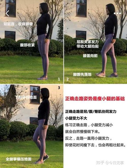 收紧腹部和臀部, 发力部位是腹部和臀部, 大腿带动小腿,脚跟先着地!