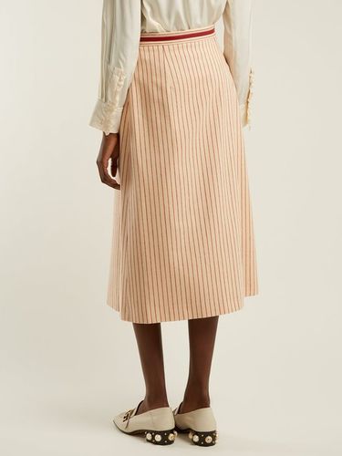 inverted-pleat pinstripe wool midi skirt